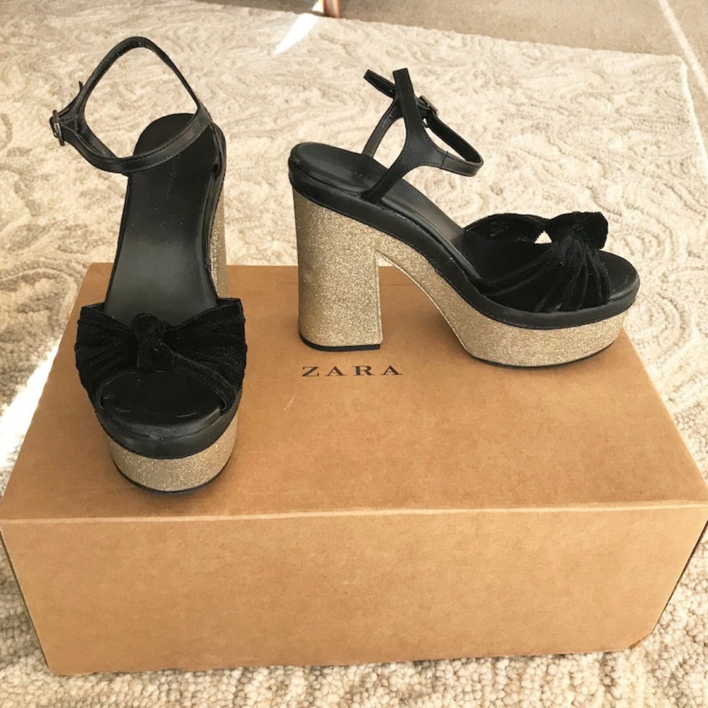 ZARA Velvet Glitter Platform Sandals